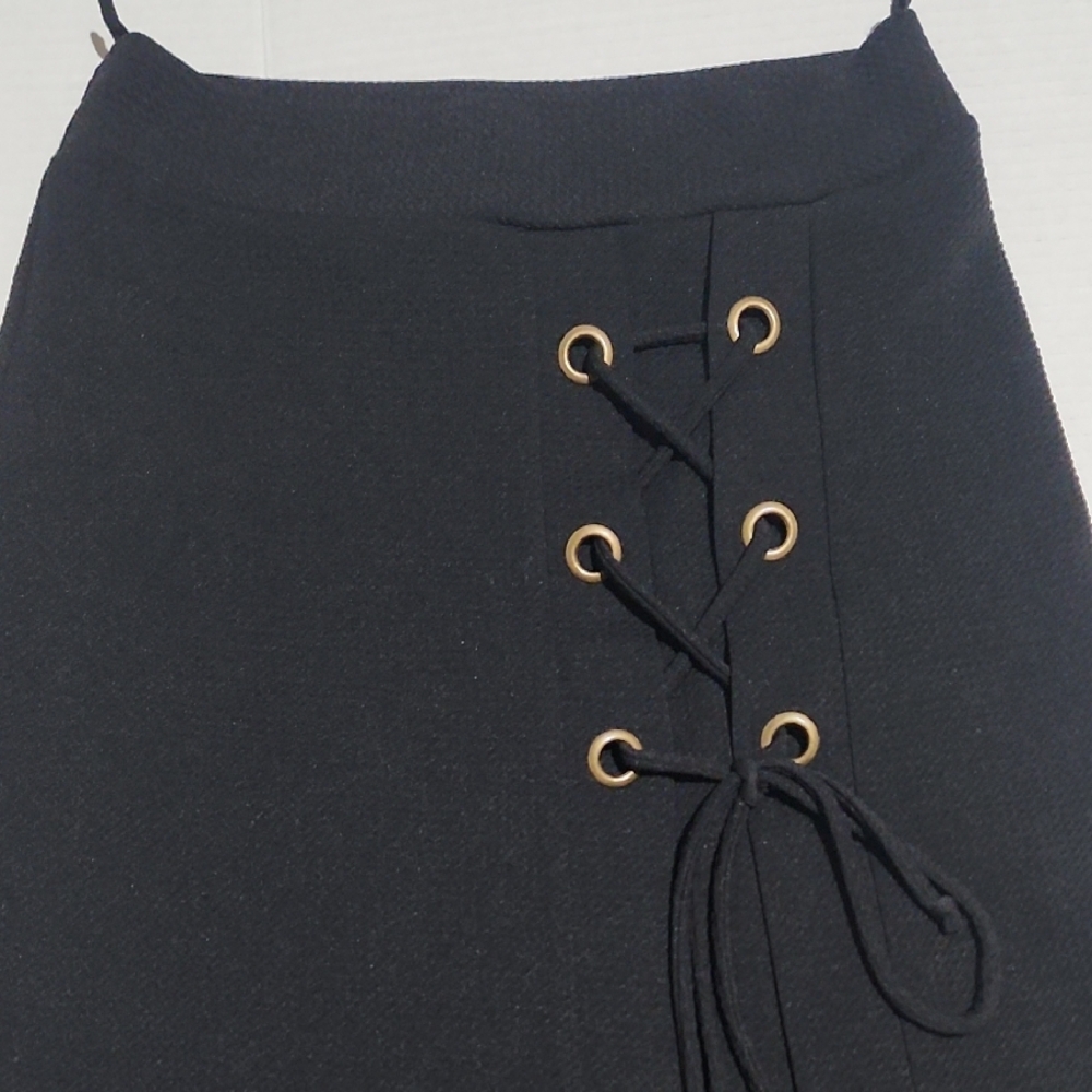 Elegant Black Lace-Up Skirt